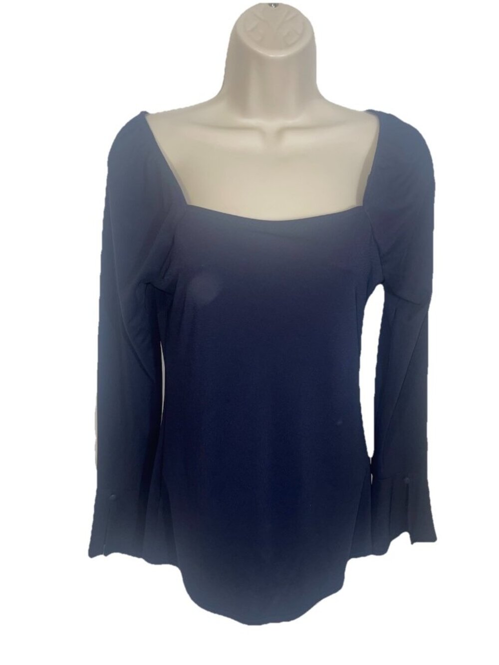 ANN TAYLOR Women's Size XXS Navy Blue Square Neck Bell Sleeve Blouse